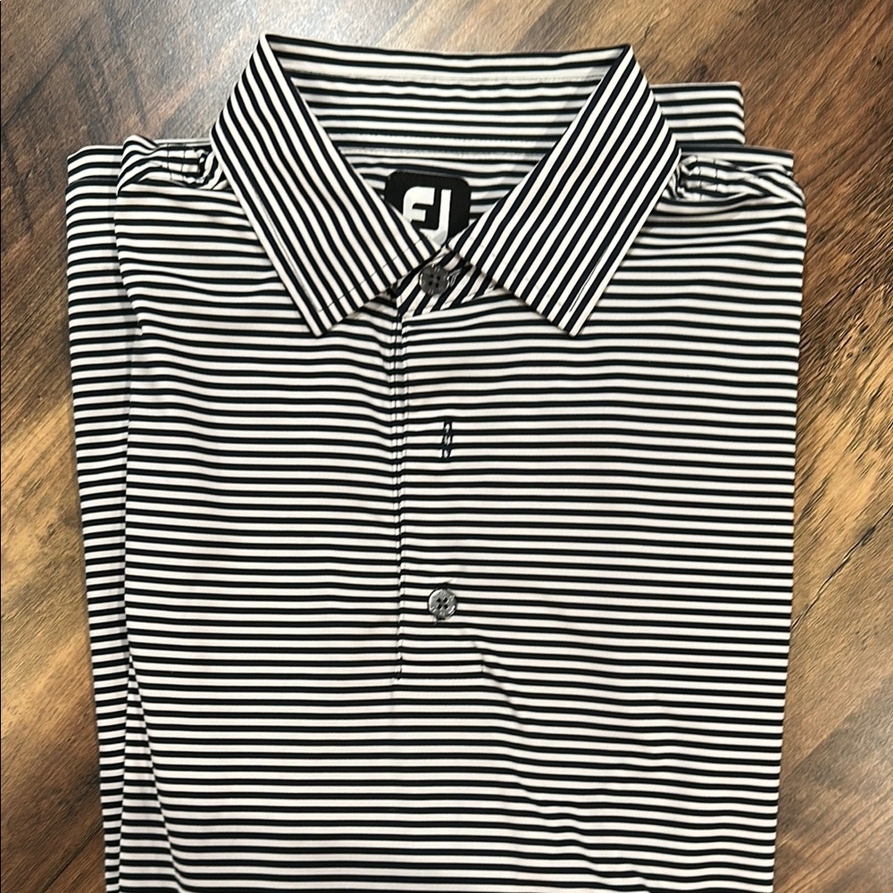 FootJoy Men's Polo in Black and White Stripes